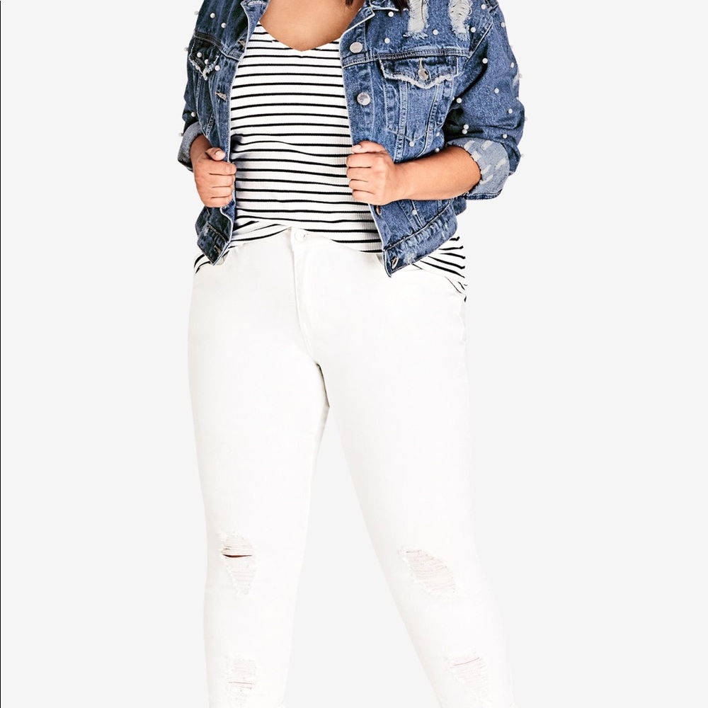 City Chic Distressed Stud Denim Jacket - Picture 6 of 8